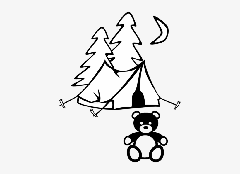 A Teddy Bear Sitting In Front Of A Tent In The Woods, - Tent Clip Art, transparent png download