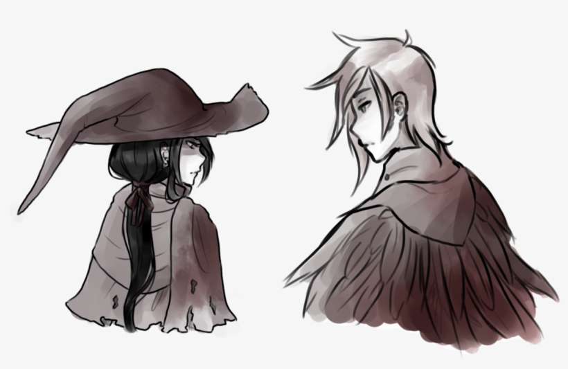 Png Black And White Library Witch And Crow By - Bloodborne Bloody Crow Of Cainhurst Fanart, transparent png download