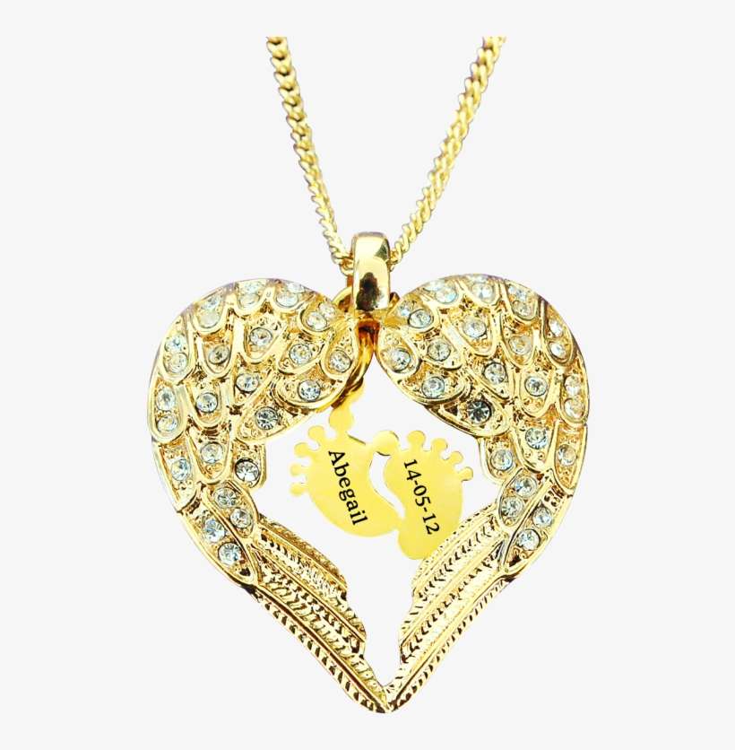 Personalised Angels Heart Necklace With Feet Insert - Locket, transparent png download