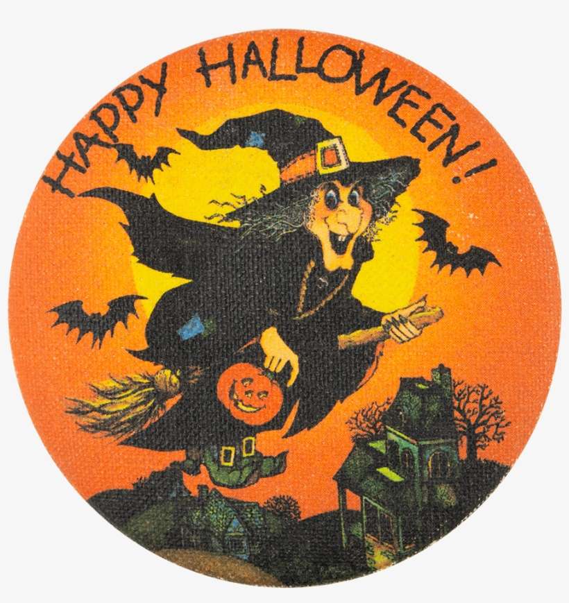 Happy Halloween Witch Over Houses - Illustration, transparent png download