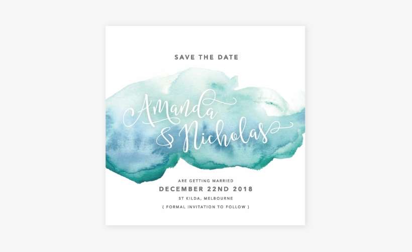 Blue Watercolour Save The Date , Aqua - Save The Date Watercolour, transparent png download