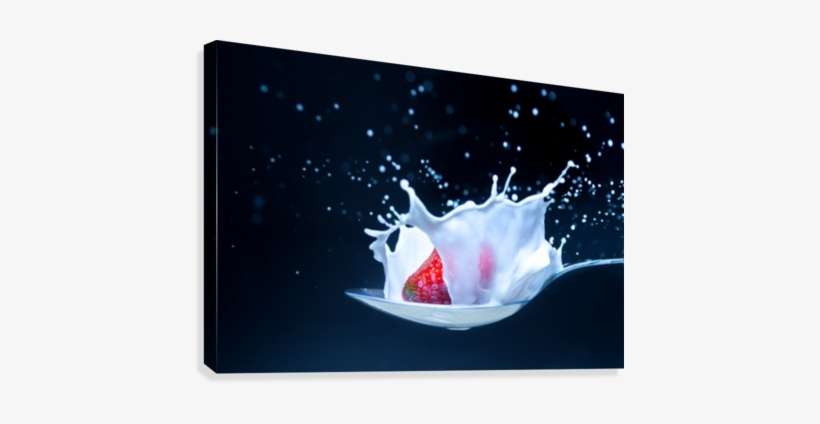 Strawberry With Milk Splash Isolated On Black Canvas - Photography, transparent png download