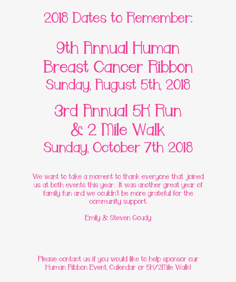 2018 Dates To Remember - Breast Cancer, transparent png download