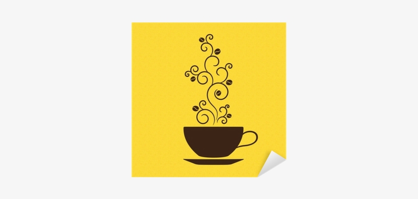Cup Of Coffee With Floral Ornamental Steam Over Burlap - Coffee, transparent png download