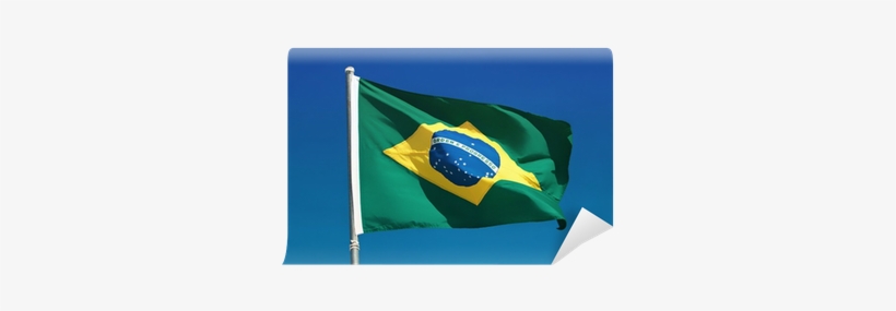 Brazilian Flag And Pole Flutters Against Brazil Blue - Flag, transparent png download