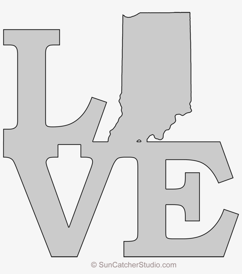 Indiana Love Map Outline Scroll Saw Pattern Shape State - Pattern, transparent png download