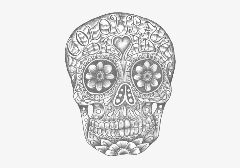Skull, Flowers, And Black And White Image - Sugar Skull Designs, transparent png download
