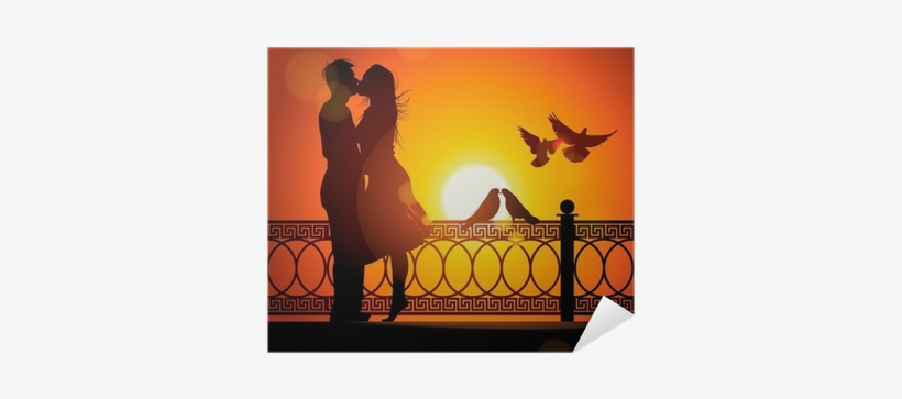 Silhouette Of Couple In Love Kissing, Vector Eps10 - Couple Sunset Kiss Silhouette, transparent png download