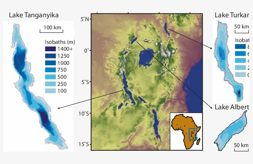 Elevation Map Of East Africa With Bathymetries Of Lake - Lake Turkana Africa Map, transparent png download