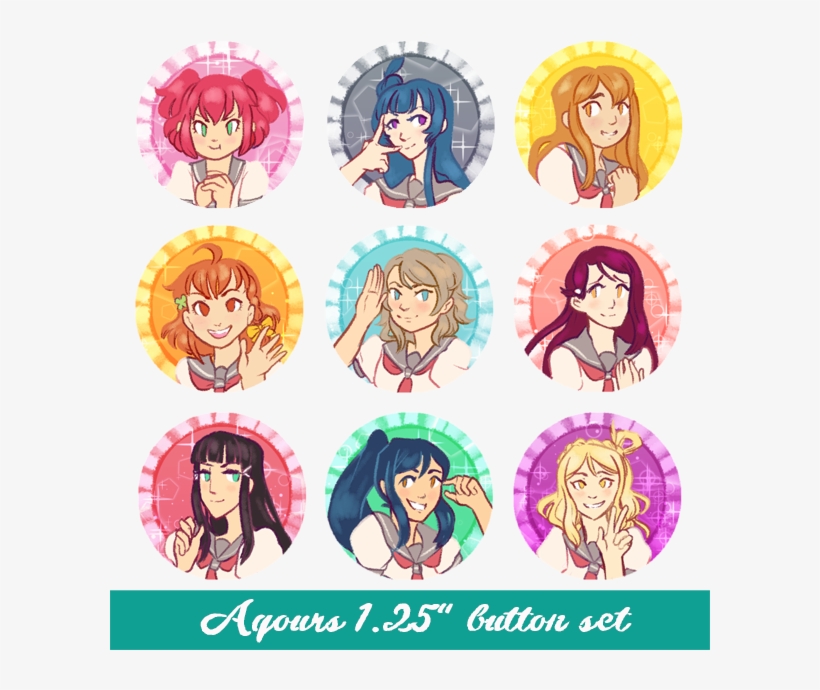 Aqours Buttons Original - Love Live Buttons, transparent png download