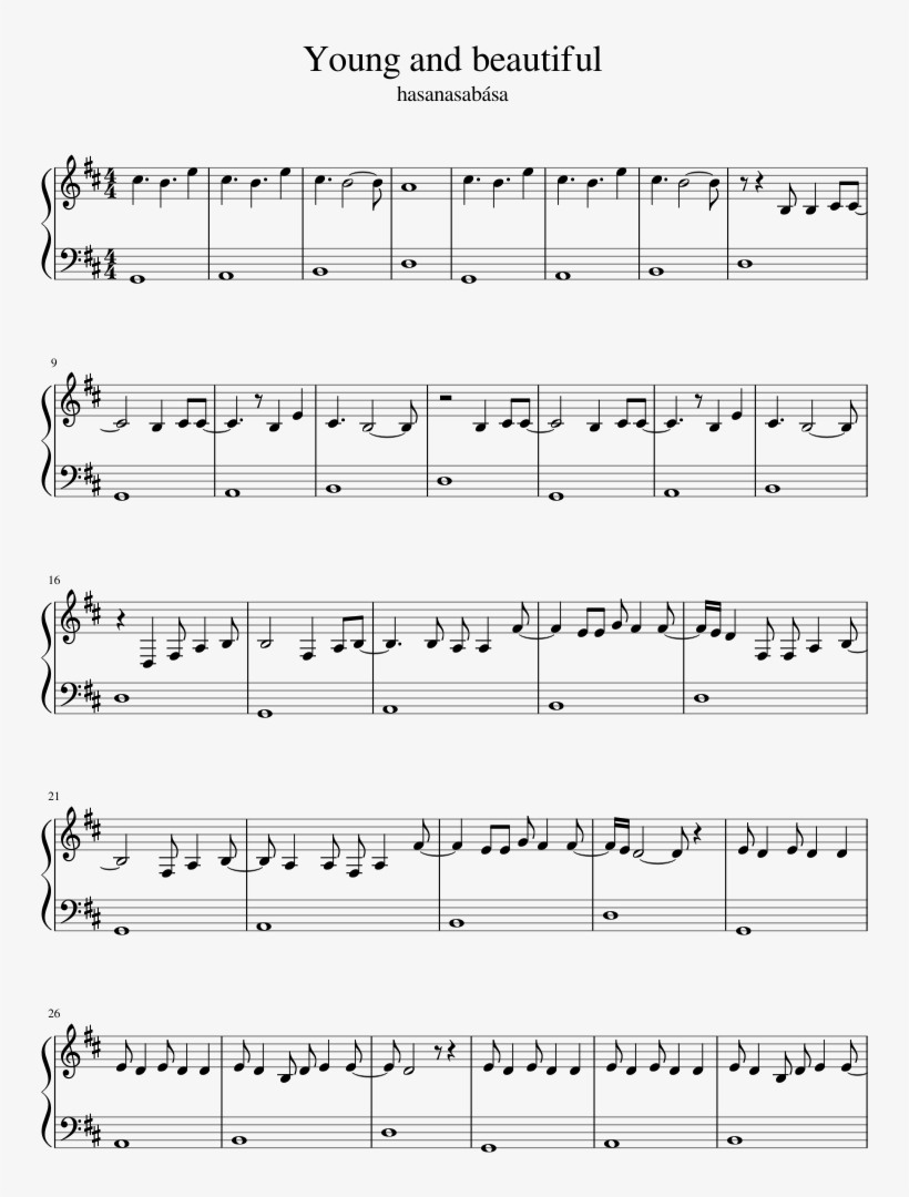 Print - Young And Beautiful Violin Score, transparent png download