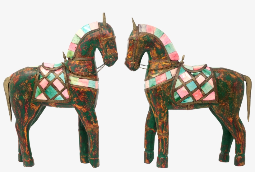 Vintage Handmade Wood And Brass Horses A Pair Chairish - Carving, transparent png download