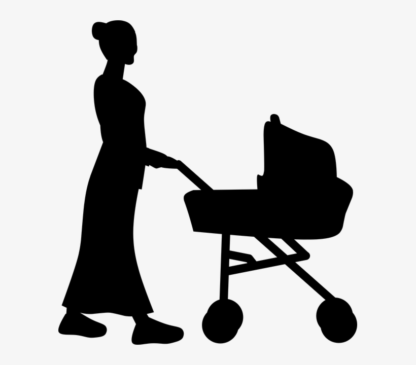 Silhouette, Baby, Mother, Carriage, Push Chair, Care - Person Pushing Pram Silhouette, transparent png download