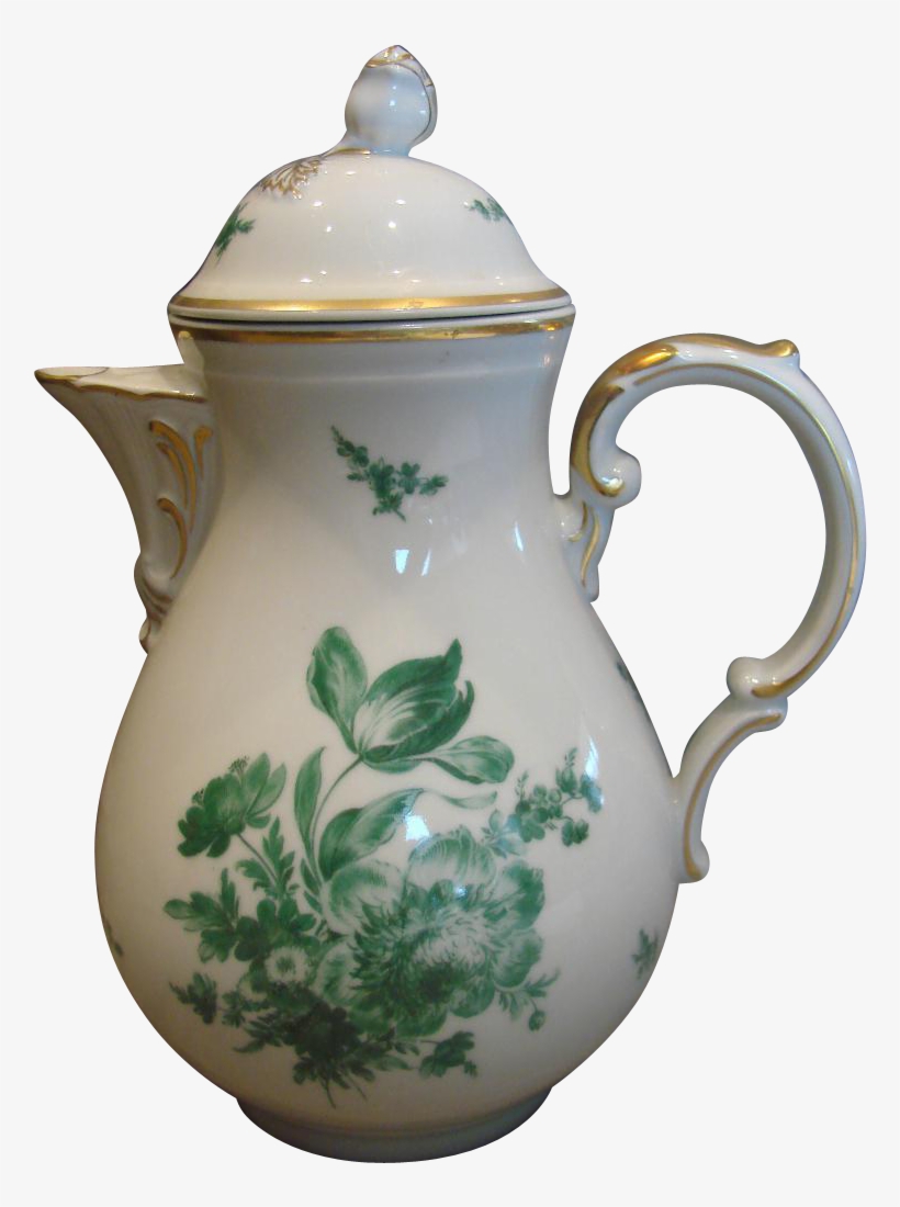 German Chocolate Pot Rose Bud Finial Green Flowers - Porcelain, transparent png download