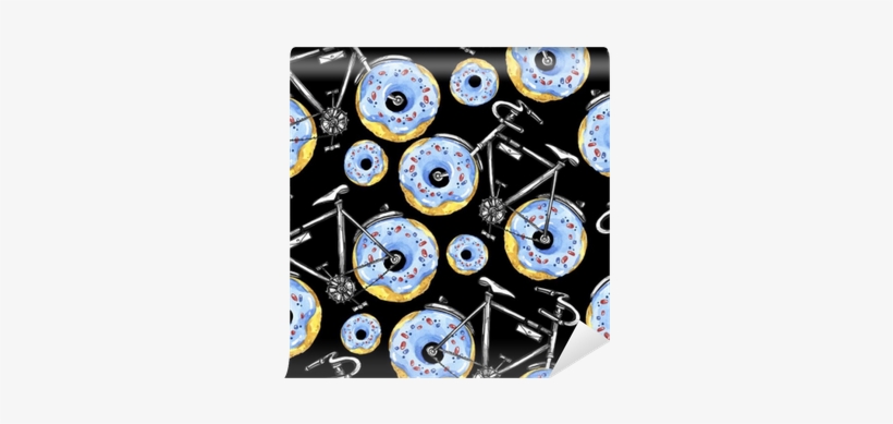 Watercolor Seamless Pattern Bicycles With Donuts Wheels - Bicycle, transparent png download