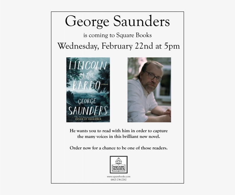 George Saunders At Square Books - Lincoln In The Bardo: A Novel [book], transparent png download