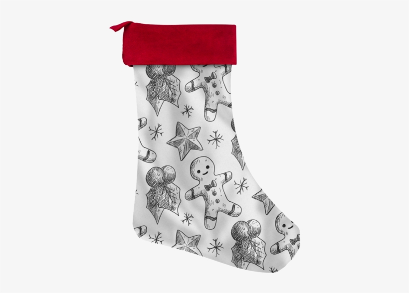 Hand Drawn Gingerbread Man And Mistletoe, Candy Cane - Christmas Stocking, transparent png download