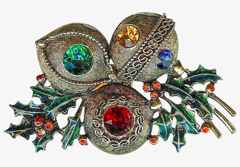 Scarce Weiss Xmas Ornament Green Enamel Holly/berries - Brooch, transparent png download