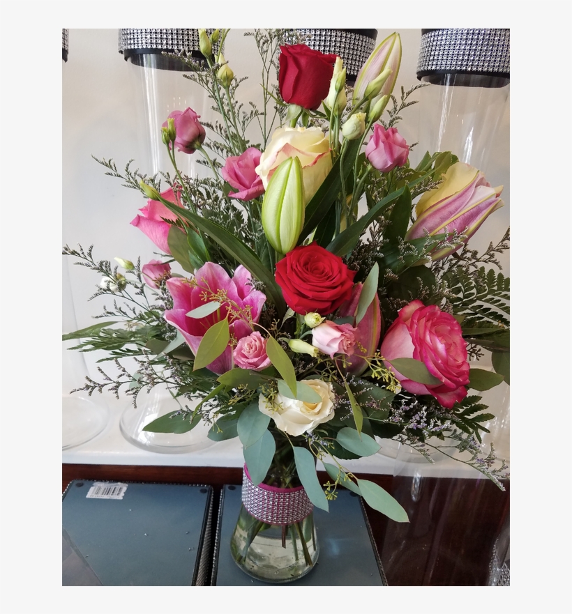 Beautiful Arrangement Of Roses, Lilies And Lisianthus - Any Occasion Creation, transparent png download