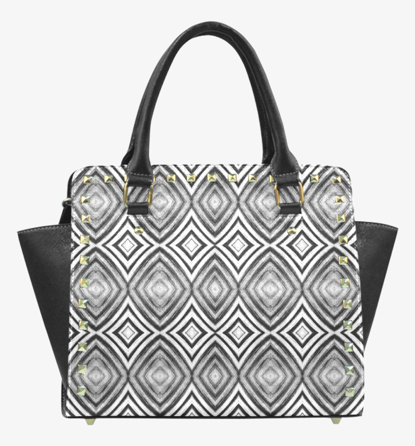 Black And White Diamond Pattern Rivet Shoulder Handbag - Handbag, transparent png download