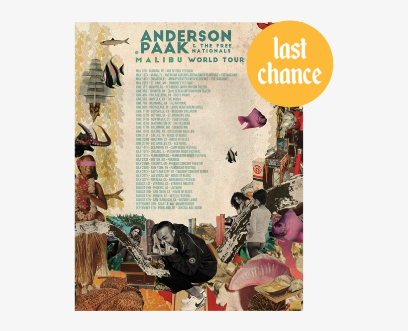 Paak Malibu World Tour 2016 Poster - Anderson Paak Poster, transparent png download