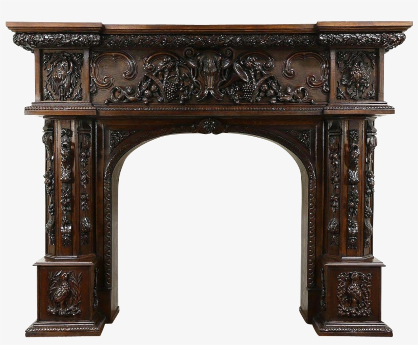 Carved Oak Antique Fireplace Lodge Mantel Or Archway, - Fireplace, transparent png download