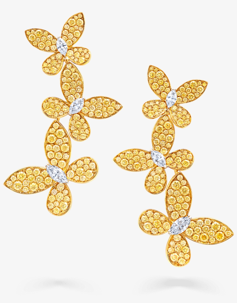 A Pair Of Graff Triple Pavé Butterfly Earrings With - Graff, transparent png download