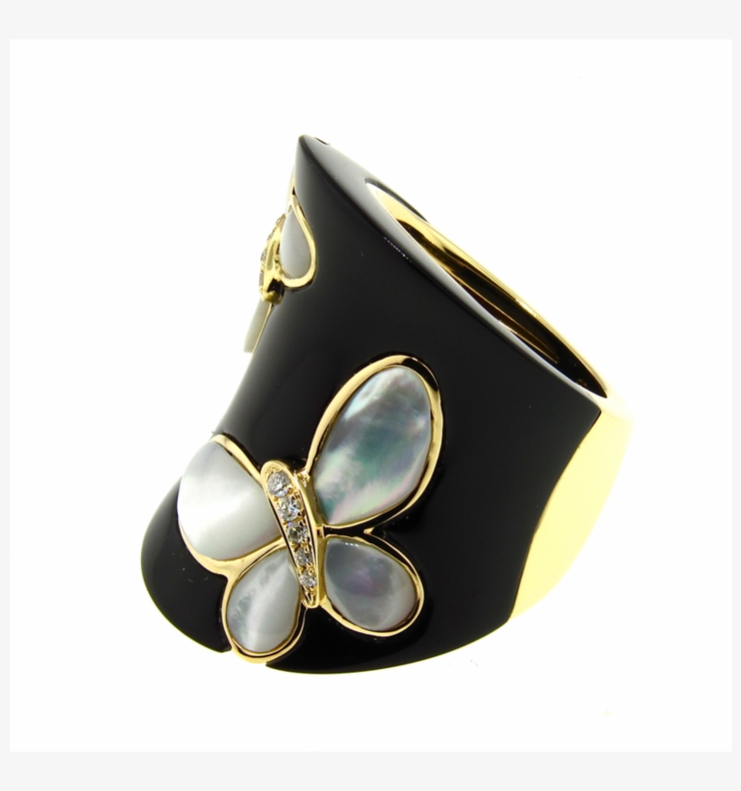 Black Onyx Ring With Inlaid Mother Of Pearl And Yellow - Jewellery, transparent png download