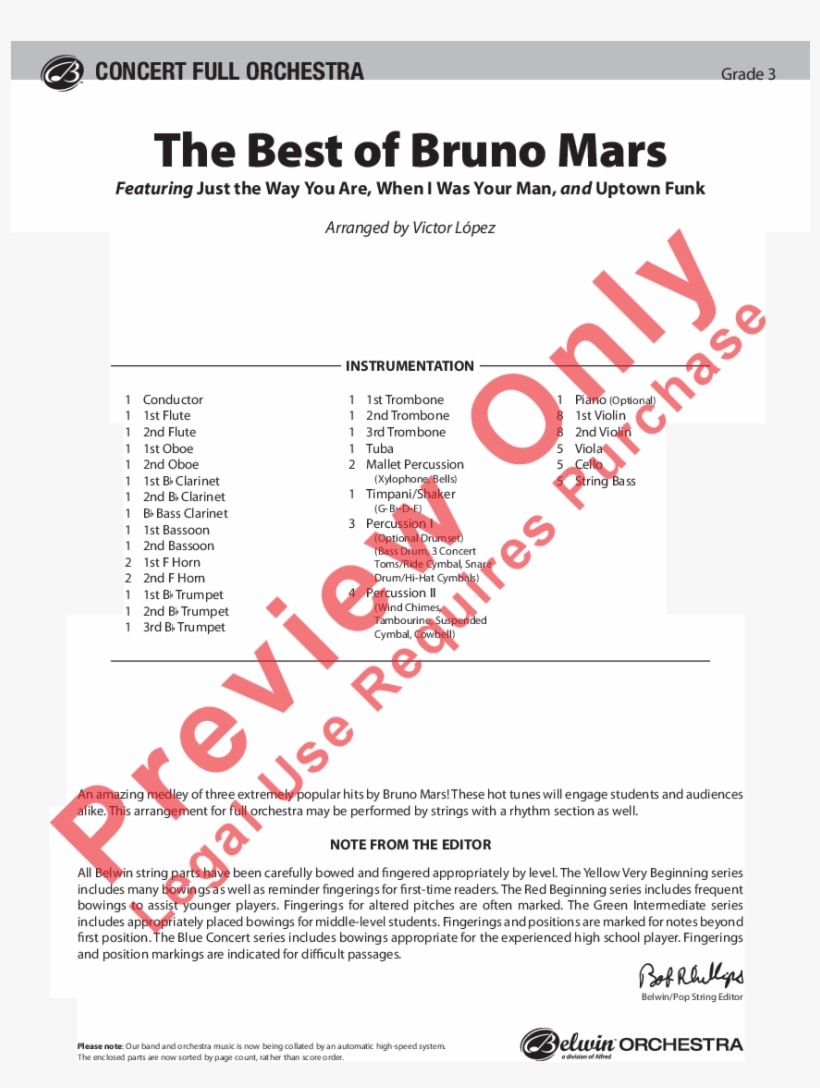 The Best Of Bruno Mars Thumbnail - Fire Dragon Mountain Orchestra Note Sheet, transparent png download