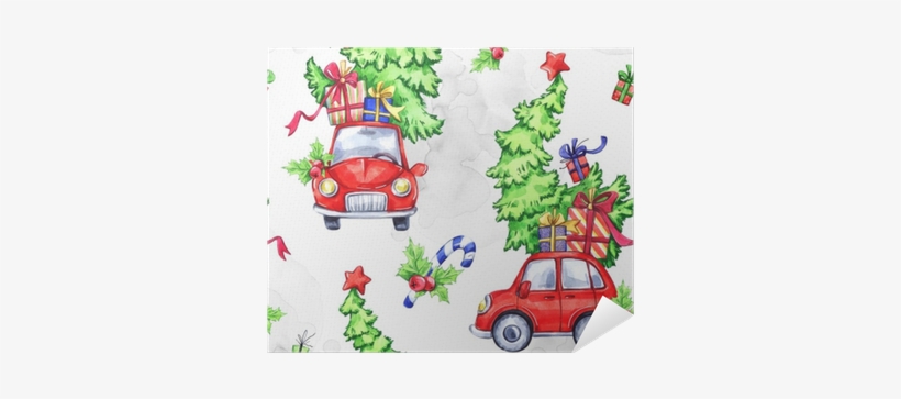 Watercolor Seamless Pattern With Cartoon Holidays Cars, - Illustration, transparent png download