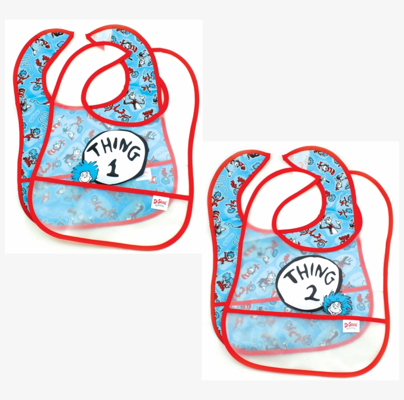 Seuss Thing 1 & Thing 2 Waterproof Bib Set For Twins - Bumkins Easy Wipe Bib - 2 Pack, transparent png download