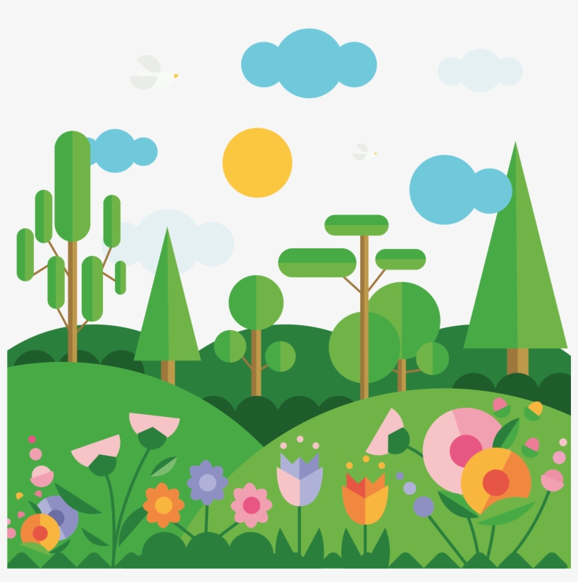 Flat Spring Mountain Landscape Vector Material 2708 Spring Mountains