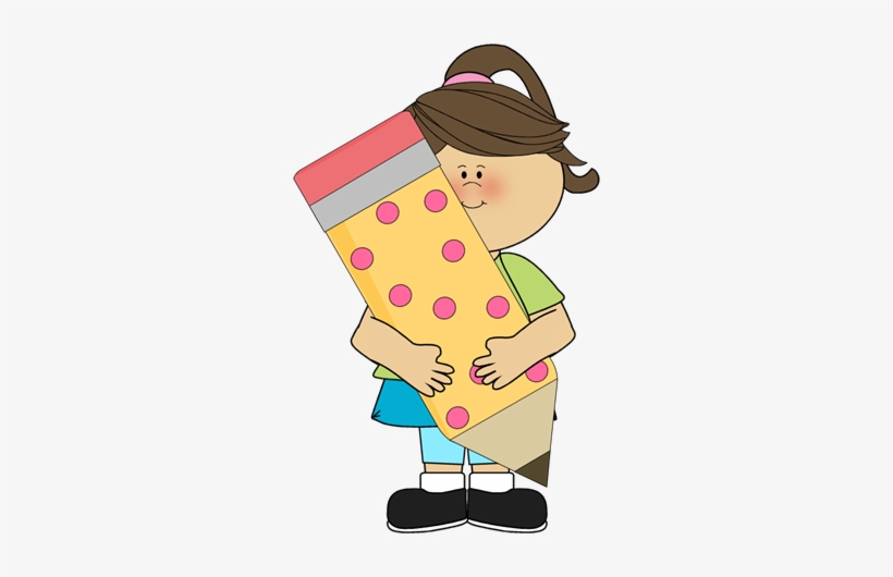 Girl Holding A Pencil - Girl Holding Pencil Clipart, transparent png download