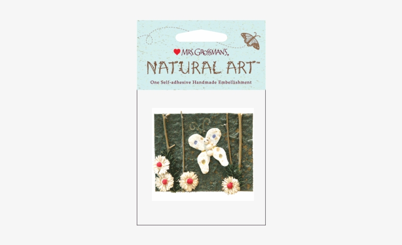Butterfly With Flowers Sticker - Mrs. Grossman's Natural Art-three White Flowers, transparent png download