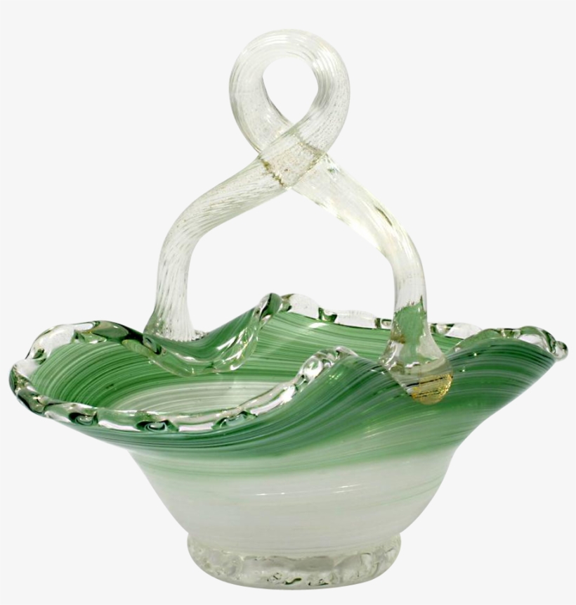 Venetian Murano Glass Basket Green Swirl Gold Aventurine - Ceramic, transparent png download