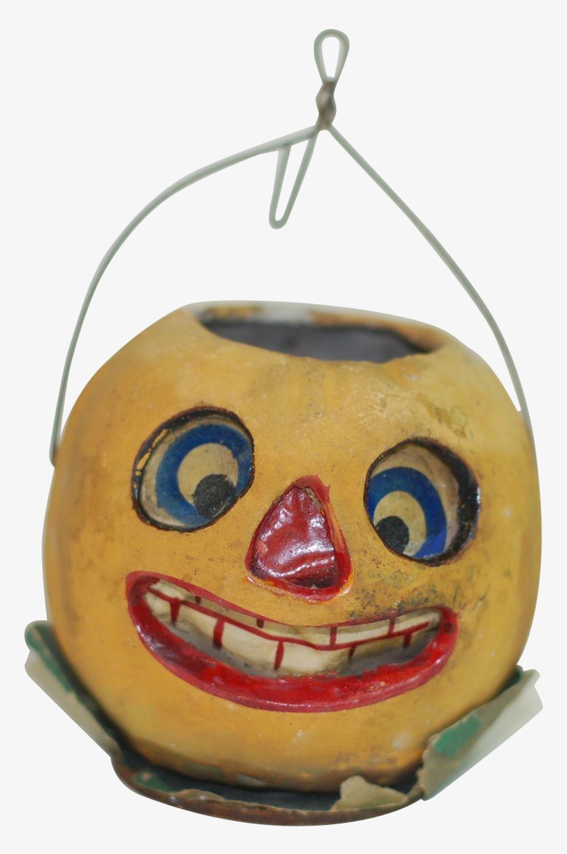 Early Poured Paper Mache Halloween Pumpkin Face Jack-o - Craft, transparent png download