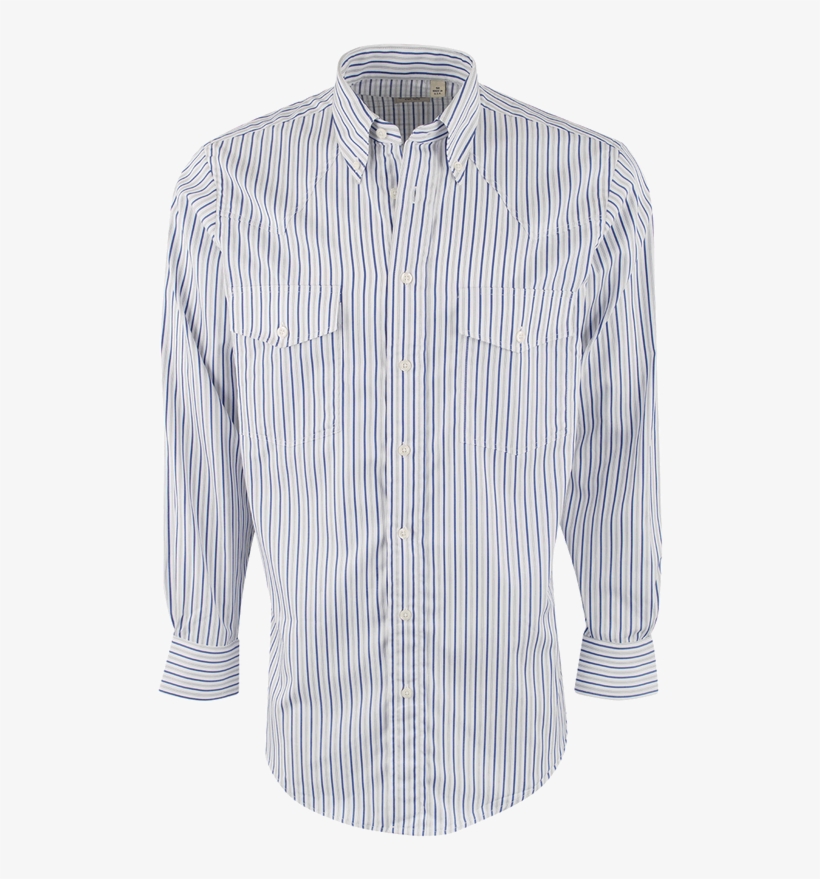 White With Gray And Blue Stripe Shirt - Formal Wear, transparent png download