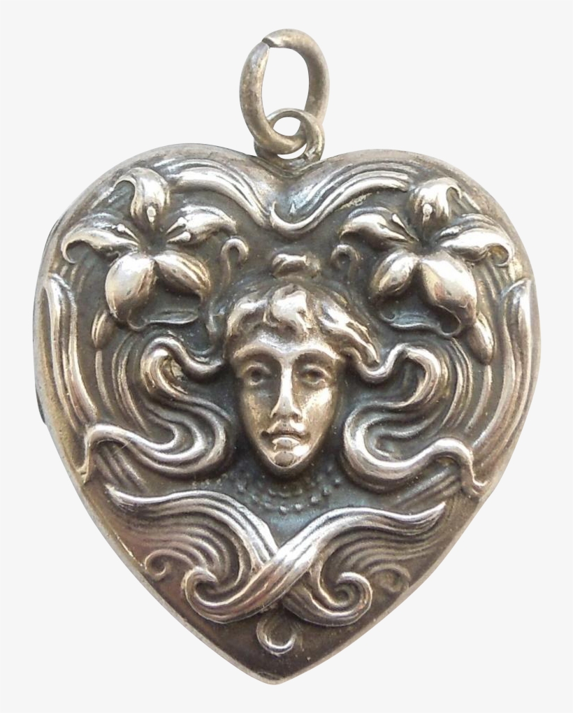 Art Nouveau Sterling Silver Repousse Heart Shaped Locket - Locket, transparent png download