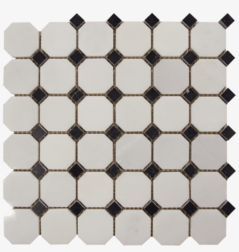 White Marble With Black Diamond Insert Ksd-6 - Mosaico Blanco Y Negro, transparent png download