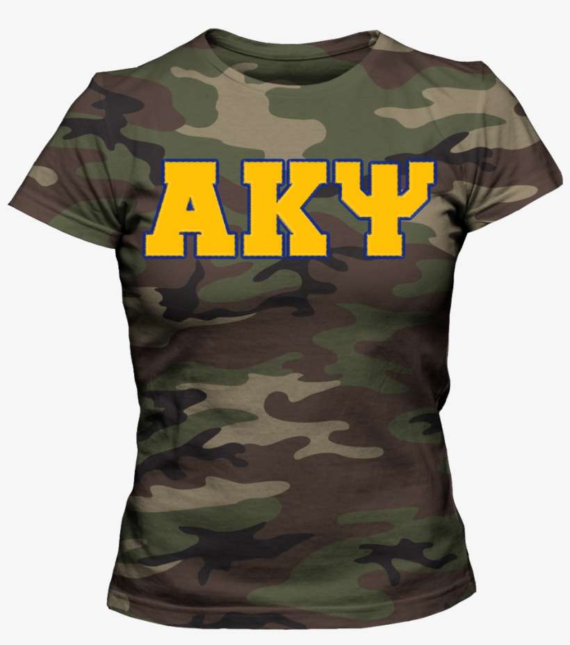 Small Alpha Kappa Psi Womens Camouflage T Shirt - Letters Greek Apparel, transparent png download