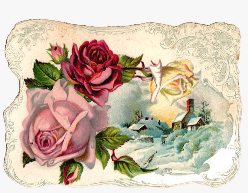 Free Digital Flower Pink Rose Corner Design Graphic - Vintage Corner Floral Design, transparent png download