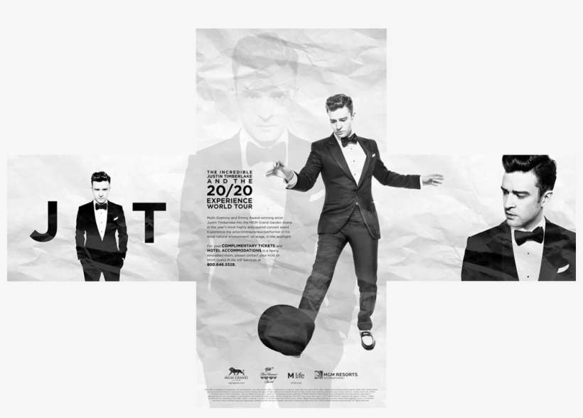 Mgm Grand - Justin Timberlake Bw Pop Music Singer 24x18 Print Poster, transparent png download