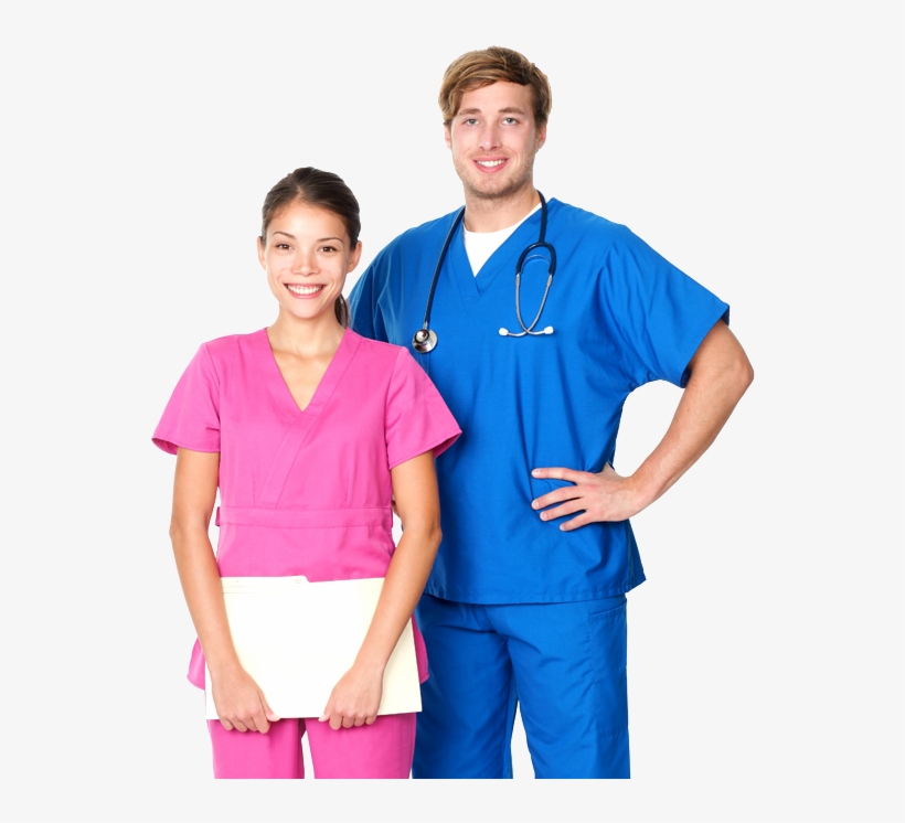 Female Nursing Student In Pink Scrubs And Male Nursing - Paraveterinary Worker, transparent png download