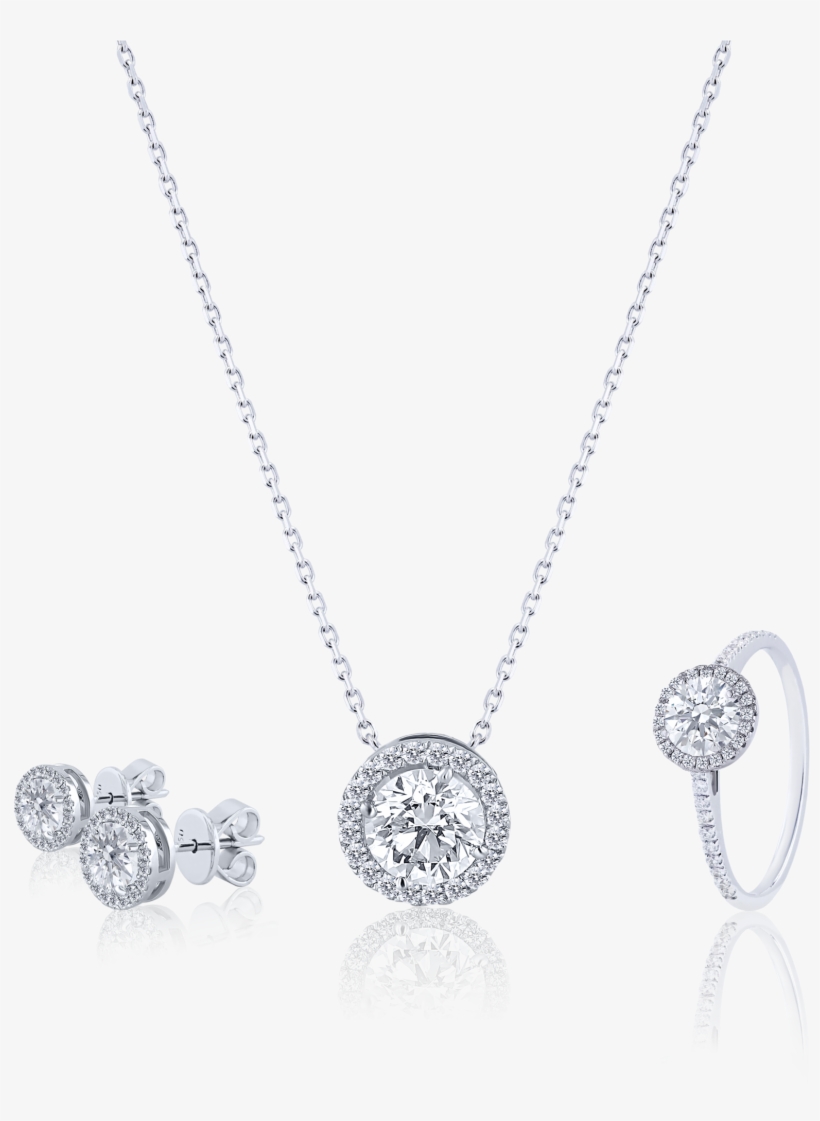 Round Cut Diamond Ring With Pavé - Diamond, transparent png download