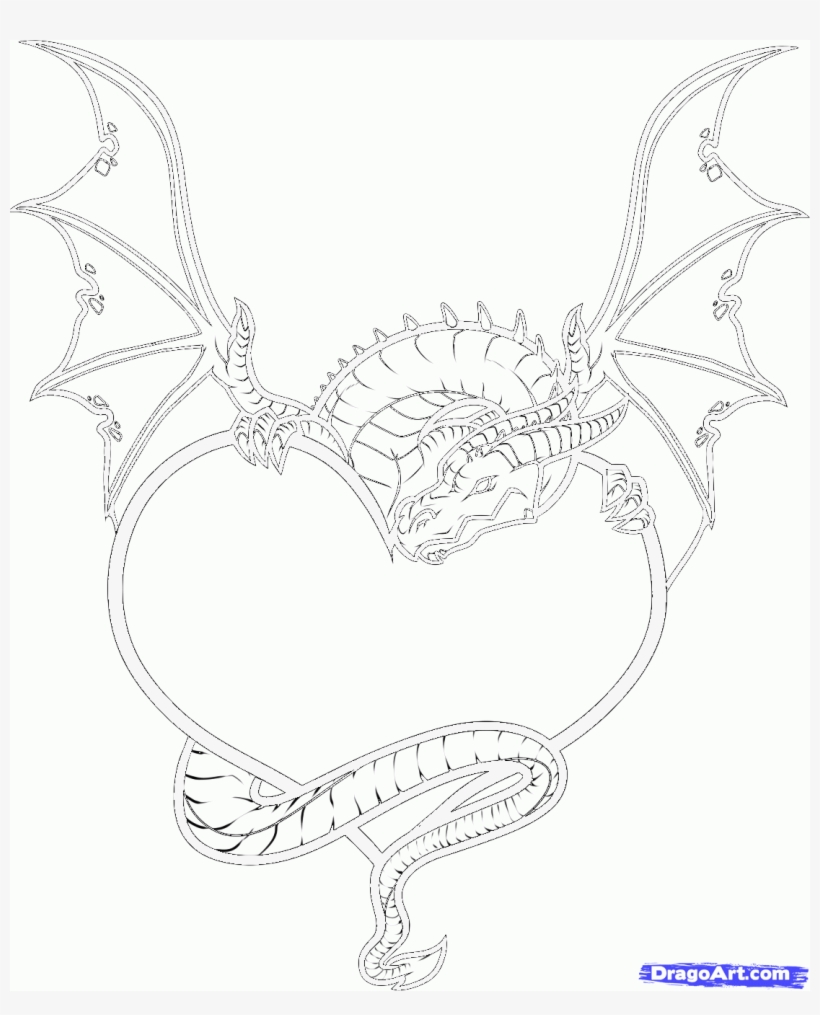 Drawn Dragon Easy - Dragon With Heart Drawing, transparent png download