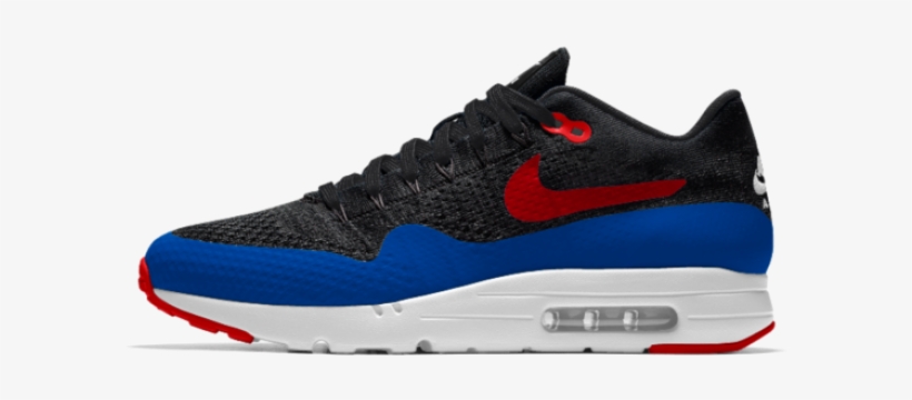 Nike Air Max 1 Ultra Flyknit Id Black Blue Red White - Nike Air Max 1 Ultra Flyknit Id Men's Shoe, transparent png download