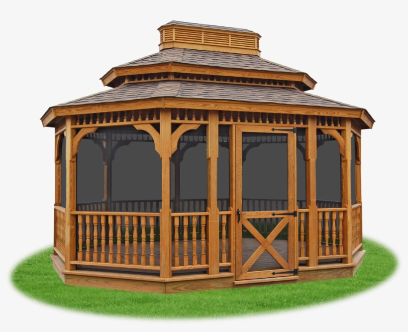 Screened In Wood Double Roof Oval Gazebo From Pine - Wood, transparent png download