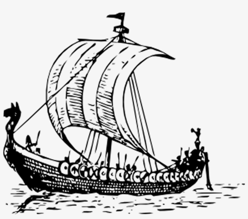 File - Viking-ship - Viking Ship Black And White, transparent png download