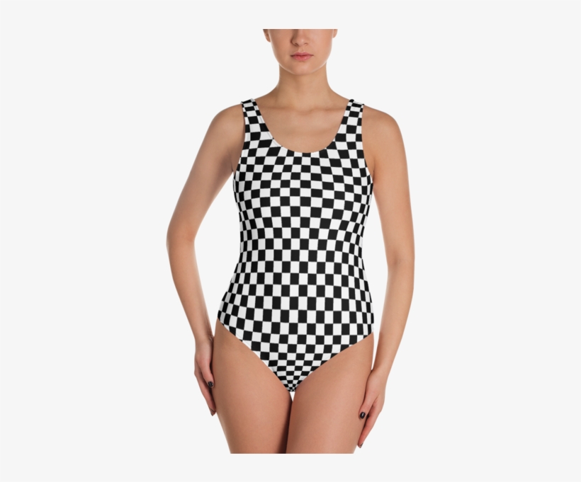 Black & White Checkered One-piece - Checkered Swimsuit One Piece, transparent png download