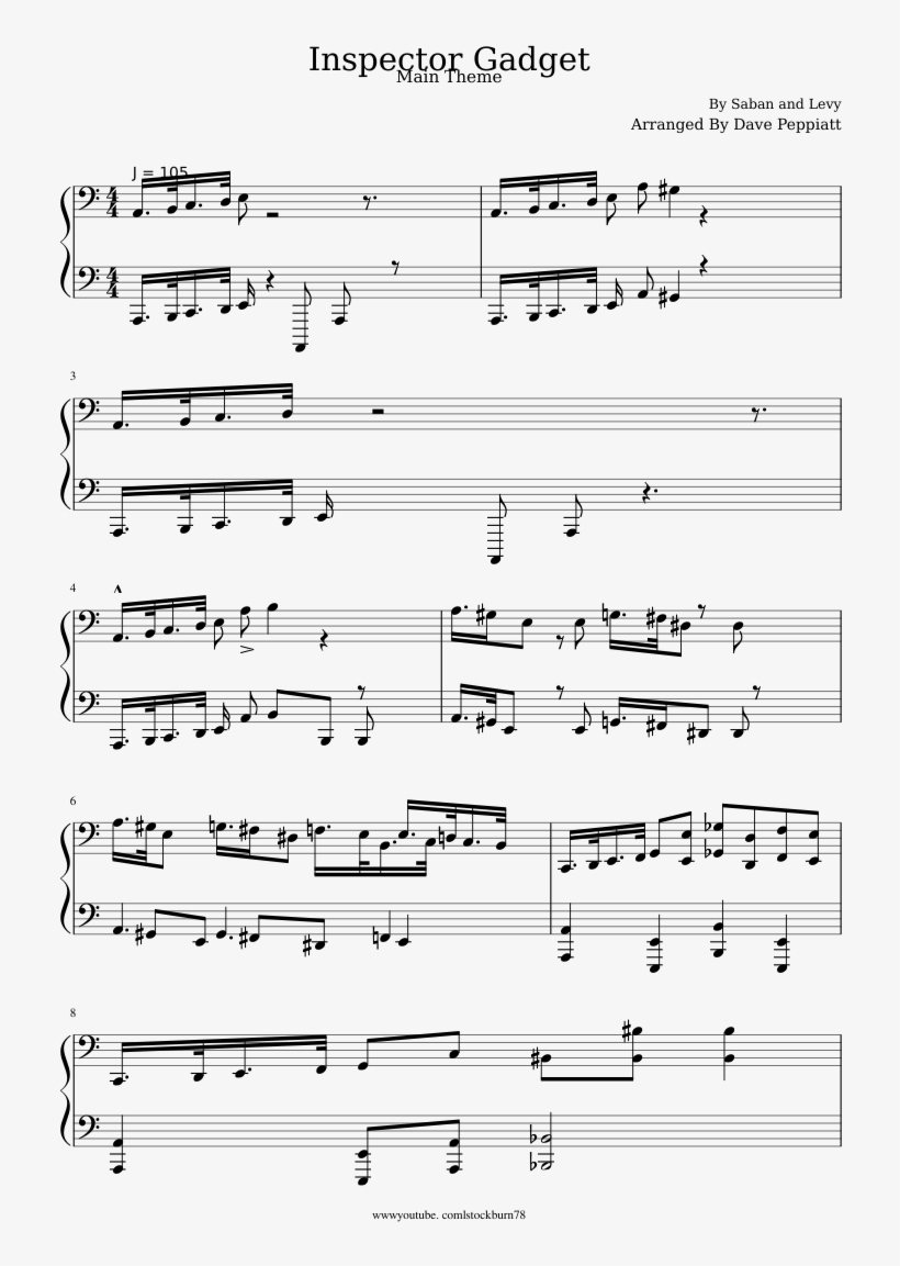 Inspector Gadget Sheet Music Composed By By Saban And - Sheet Music, transparent png download